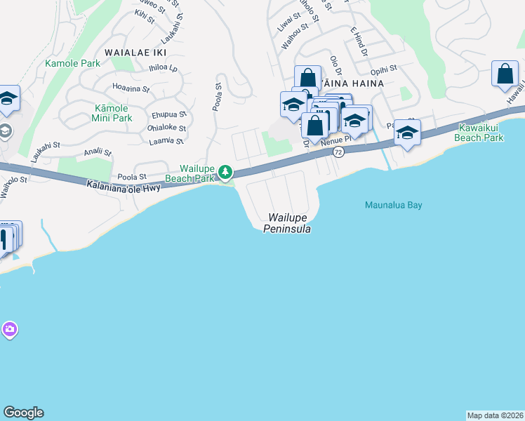 map of restaurants, bars, coffee shops, grocery stores, and more near 153 Wailupe Circle in Honolulu