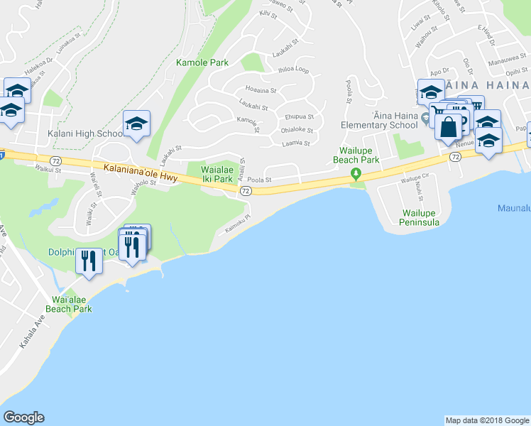 map of restaurants, bars, coffee shops, grocery stores, and more near 4895 Kalanianaole Hwy in Honolulu