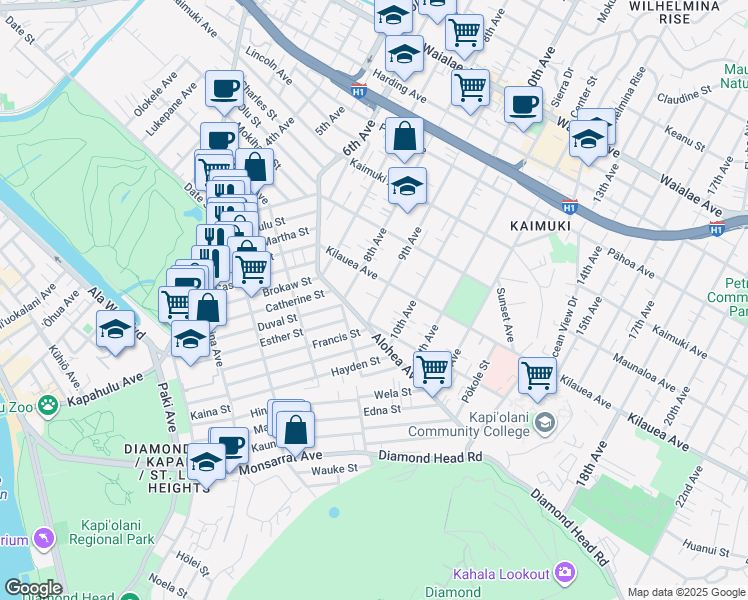 map of restaurants, bars, coffee shops, grocery stores, and more near in Honolulu