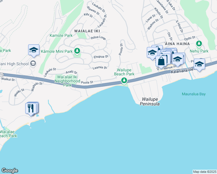 map of restaurants, bars, coffee shops, grocery stores, and more near 4989 Kalanianaʻole Highway in Honolulu