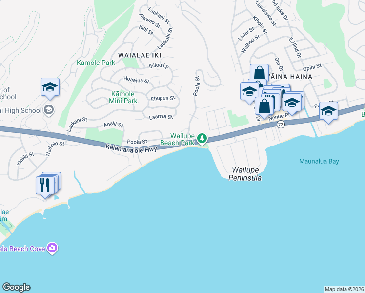 map of restaurants, bars, coffee shops, grocery stores, and more near 4989 Kalanianaʻole Highway in Honolulu