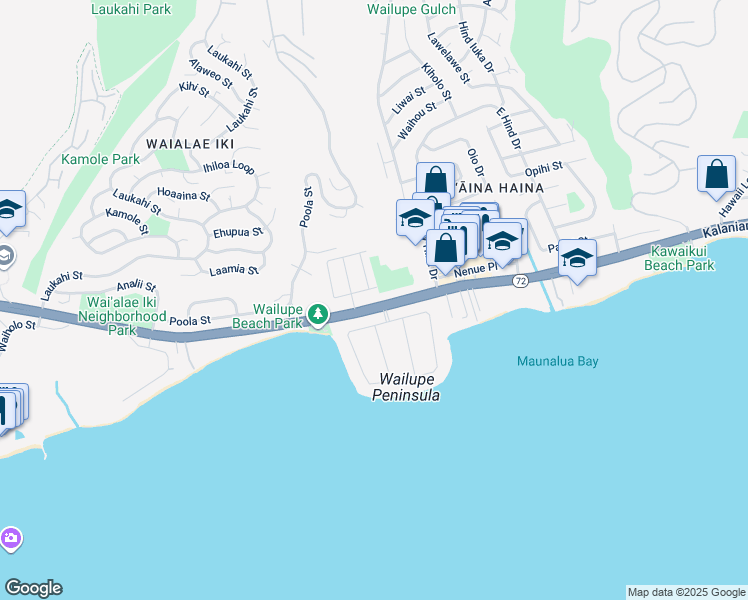 map of restaurants, bars, coffee shops, grocery stores, and more near 5092 Kalanianaʻole Highway in Honolulu