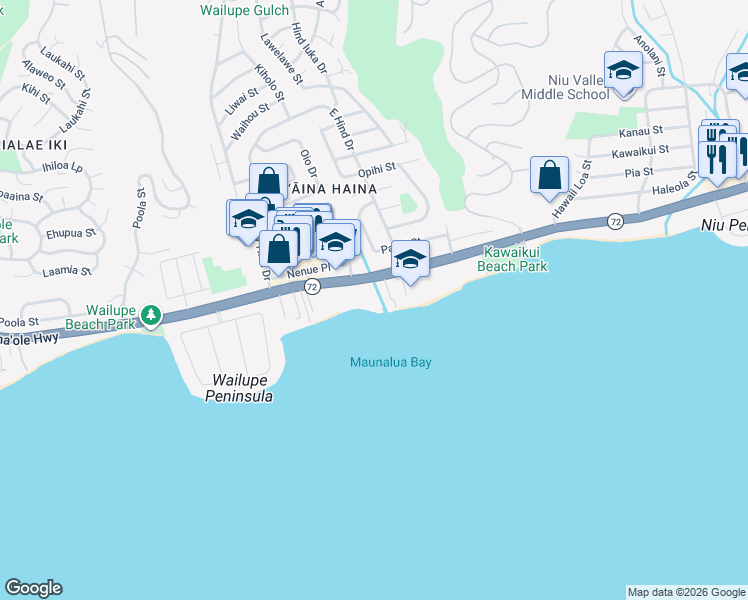 map of restaurants, bars, coffee shops, grocery stores, and more near 5295 Kalanianaʻole Highway in Honolulu