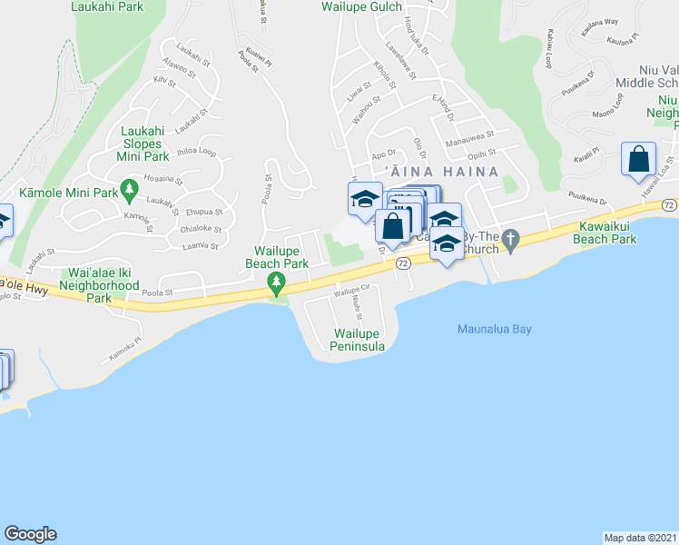 map of restaurants, bars, coffee shops, grocery stores, and more near 5092 Kalanianaʻole Highway in Honolulu