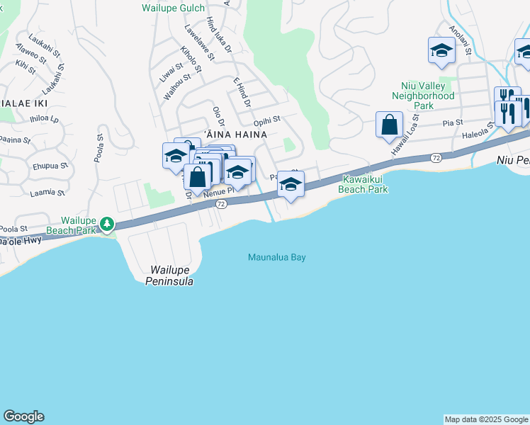 map of restaurants, bars, coffee shops, grocery stores, and more near 5295 Kalanianaʻole Highway in Honolulu