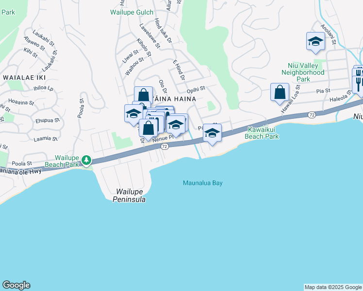 map of restaurants, bars, coffee shops, grocery stores, and more near 5295 Kalanianaʻole Highway in Honolulu