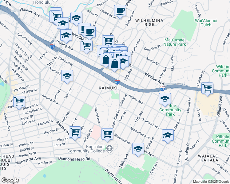 map of restaurants, bars, coffee shops, grocery stores, and more near 971 Koko Head Avenue in Honolulu