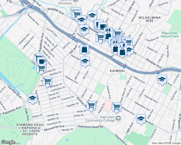 map of restaurants, bars, coffee shops, grocery stores, and more near in Honolulu