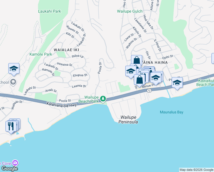map of restaurants, bars, coffee shops, grocery stores, and more near 176 Kaai Street in Honolulu