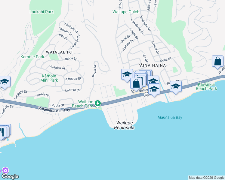 map of restaurants, bars, coffee shops, grocery stores, and more near 5141 Keikilani Circle in Honolulu