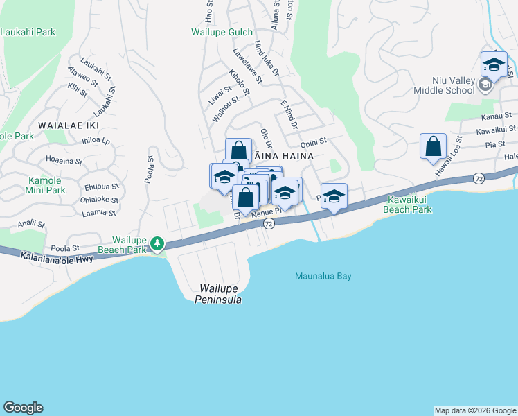 map of restaurants, bars, coffee shops, grocery stores, and more near 820 West Hind Drive in Honolulu