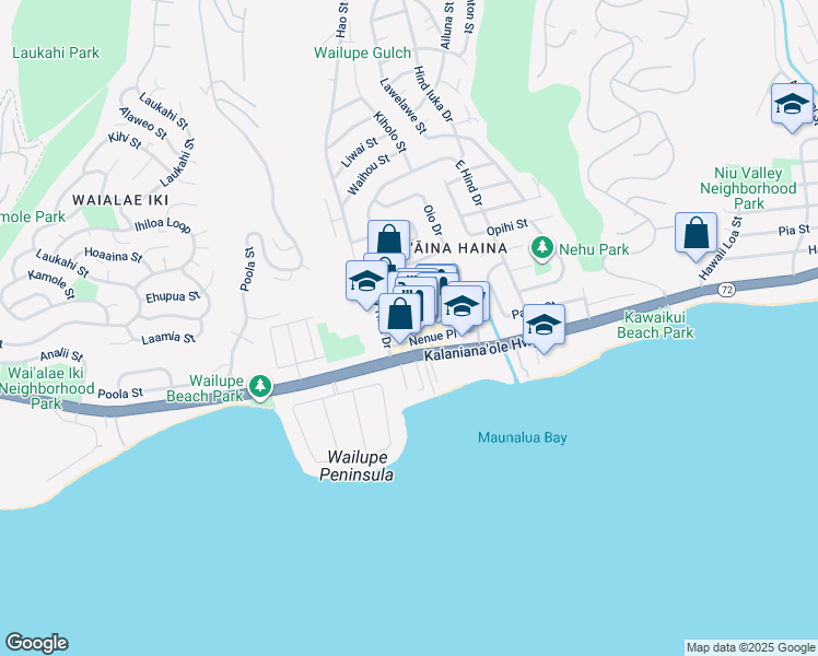 map of restaurants, bars, coffee shops, grocery stores, and more near 820 West Hind Drive in Honolulu