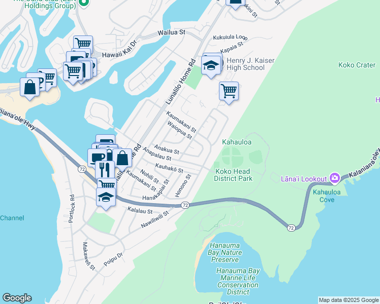 map of restaurants, bars, coffee shops, grocery stores, and more near 310 Kamala Loop in Honolulu