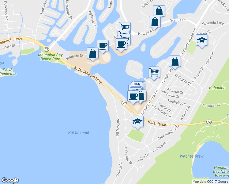 map of restaurants, bars, coffee shops, grocery stores, and more near 7046 Kalanianaʻole Highway in Honolulu