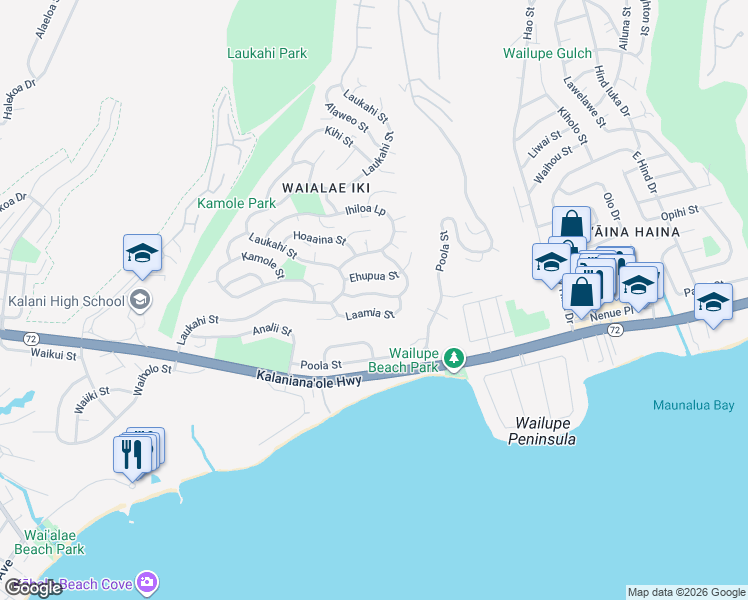 map of restaurants, bars, coffee shops, grocery stores, and more near 1434 Laamia Street in Honolulu