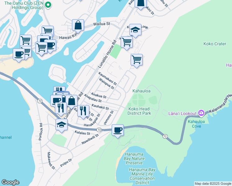 map of restaurants, bars, coffee shops, grocery stores, and more near 310 Kamala Loop in Honolulu