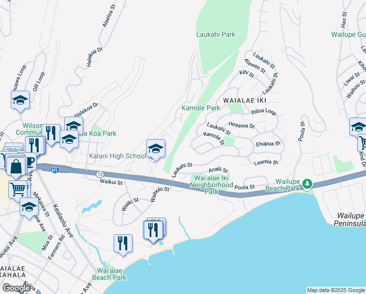 map of restaurants, bars, coffee shops, grocery stores, and more near 4628 Kalaniiki Place in Honolulu