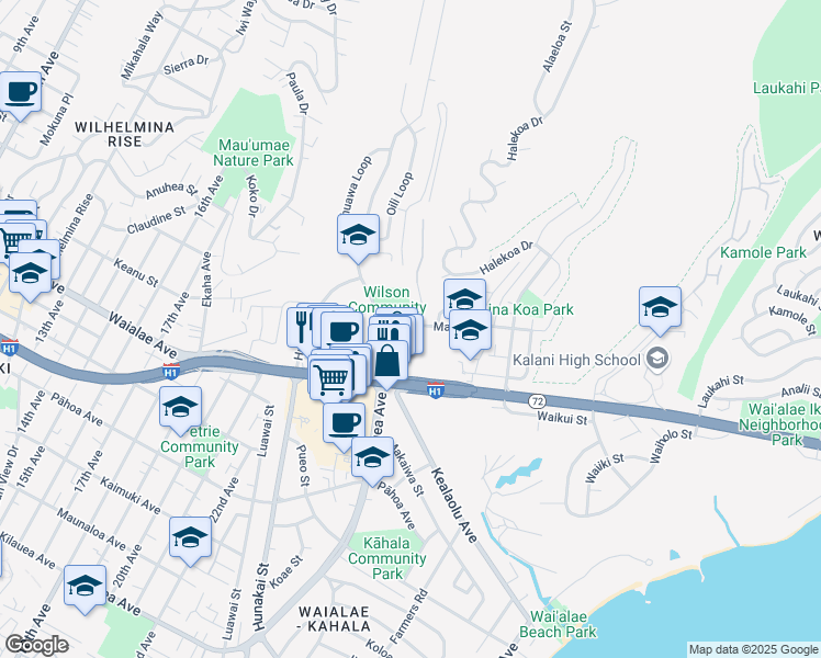 map of restaurants, bars, coffee shops, grocery stores, and more near in Honolulu