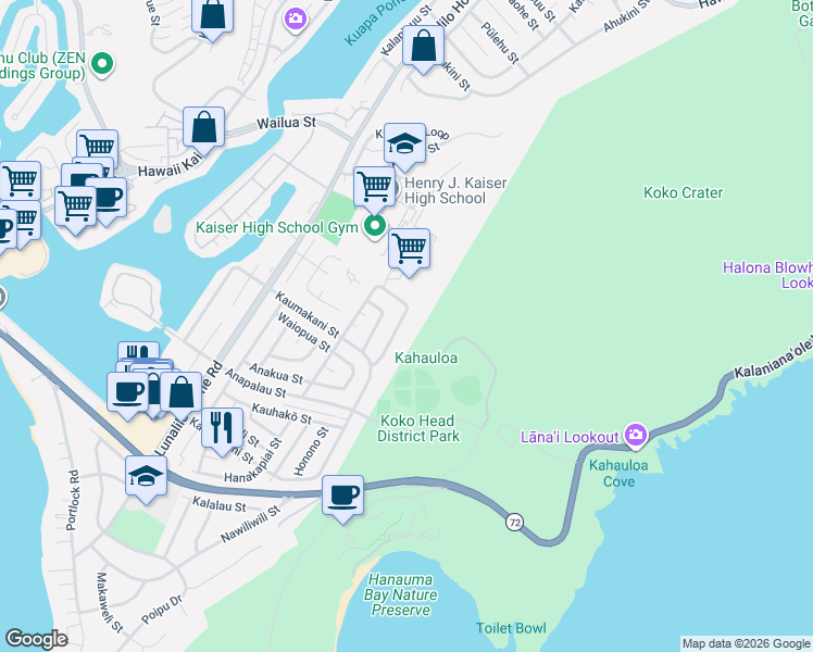 map of restaurants, bars, coffee shops, grocery stores, and more near 522 Kekupua Street in Honolulu