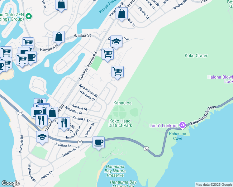 map of restaurants, bars, coffee shops, grocery stores, and more near 522 Kekupua Street in Honolulu