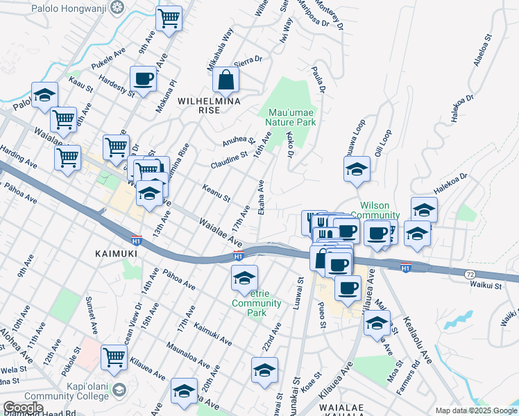 map of restaurants, bars, coffee shops, grocery stores, and more near in Honolulu
