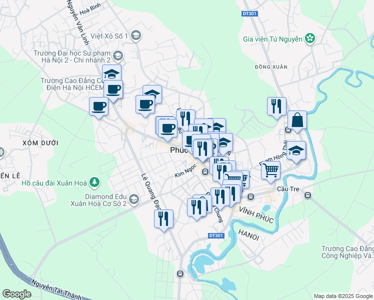 map of restaurants, bars, coffee shops, grocery stores, and more near 42 Đường Nguyễn Văn Linh in Thị xã Phúc Yên