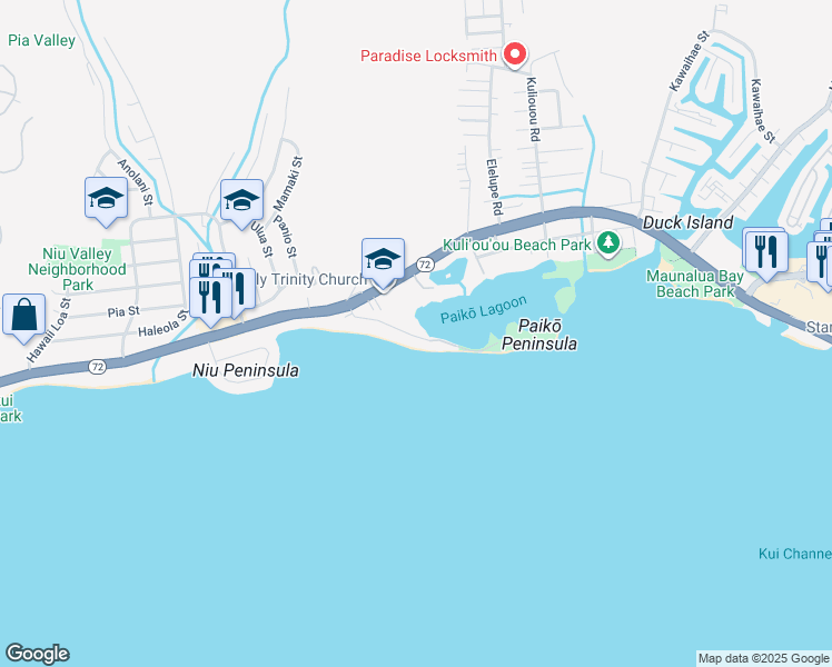 map of restaurants, bars, coffee shops, grocery stores, and more near 219 Paiko Drive in Honolulu