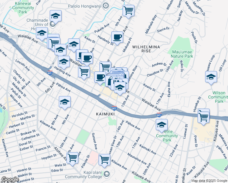 map of restaurants, bars, coffee shops, grocery stores, and more near 1152 Koko Head Avenue in Honolulu