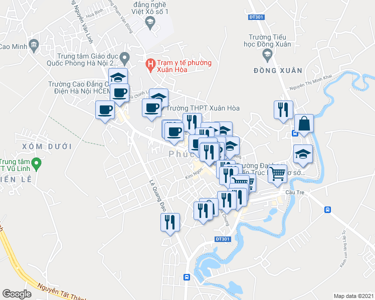 map of restaurants, bars, coffee shops, grocery stores, and more near 42 Đường Nguyễn Văn Linh in Thị xã Phúc Yên