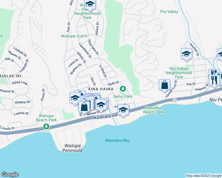 map of restaurants, bars, coffee shops, grocery stores, and more near 5304 Limu Place in Honolulu