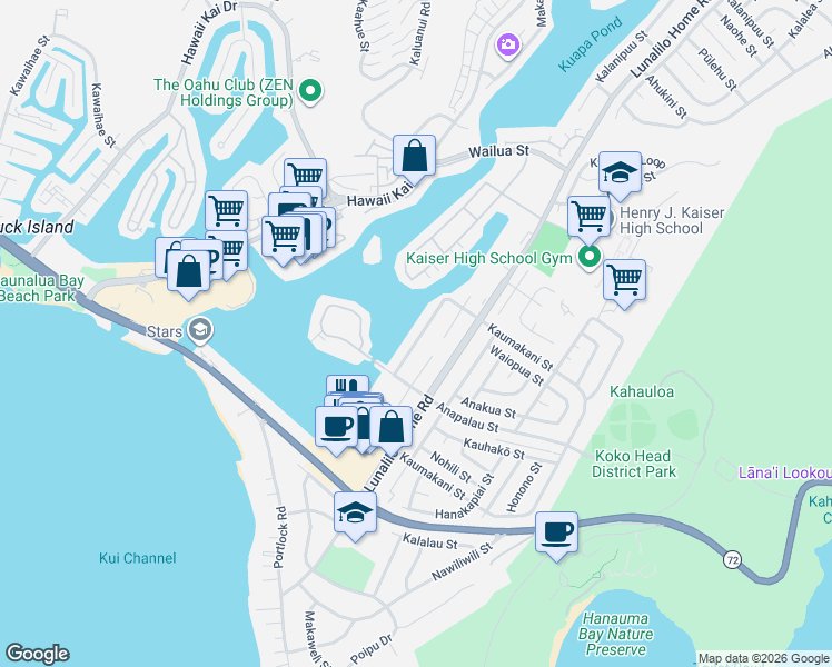map of restaurants, bars, coffee shops, grocery stores, and more near 667 Kaumakani Street in Honolulu