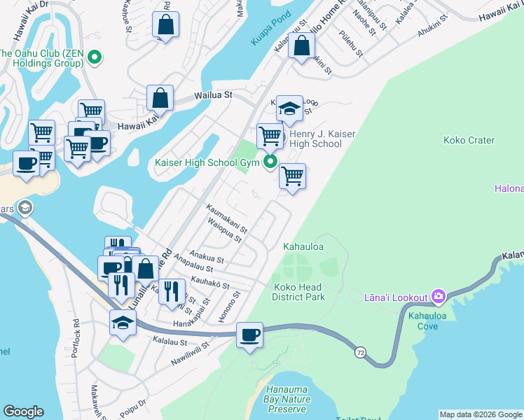 map of restaurants, bars, coffee shops, grocery stores, and more near 440 Kekupua Street in Honolulu