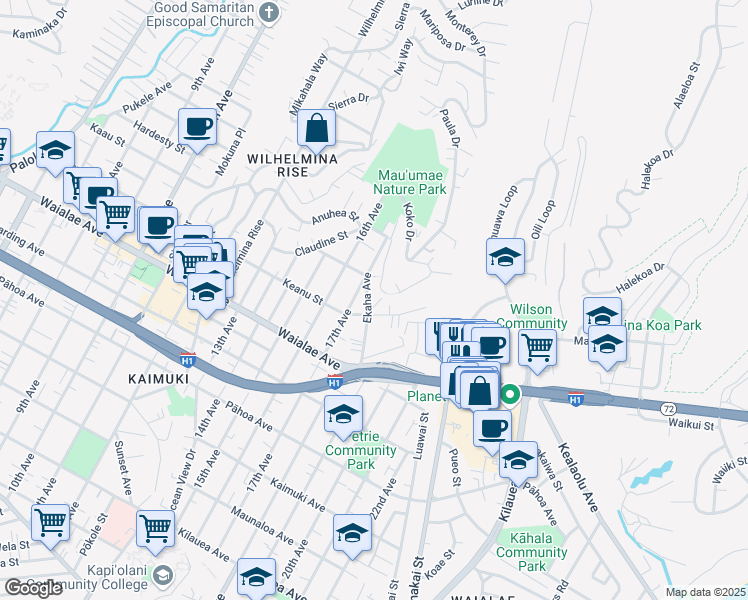 map of restaurants, bars, coffee shops, grocery stores, and more near in Honolulu