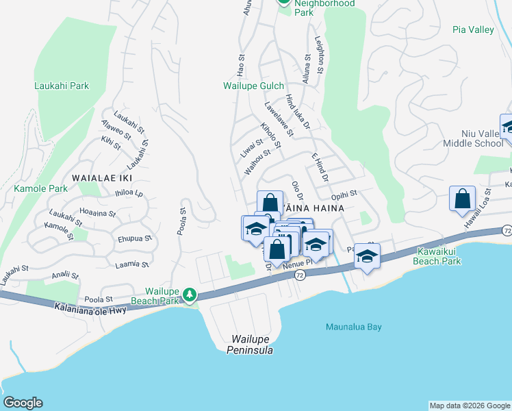 map of restaurants, bars, coffee shops, grocery stores, and more near 5175 Nohu Street in Honolulu