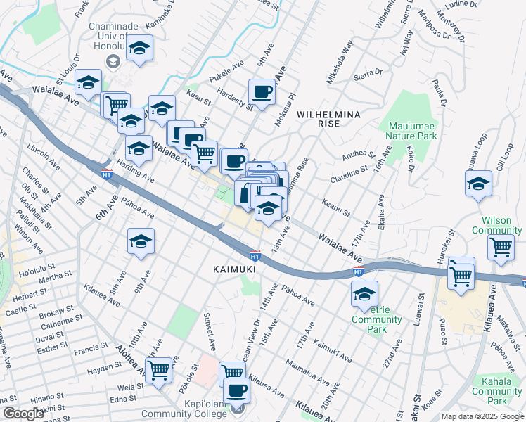 map of restaurants, bars, coffee shops, grocery stores, and more near 1152 Koko Head Avenue in Honolulu