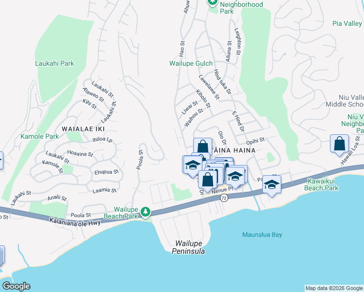 map of restaurants, bars, coffee shops, grocery stores, and more near 5175 Nohu Street in Honolulu