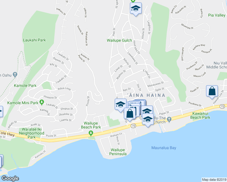 map of restaurants, bars, coffee shops, grocery stores, and more near 5175 Nohu Street in Honolulu