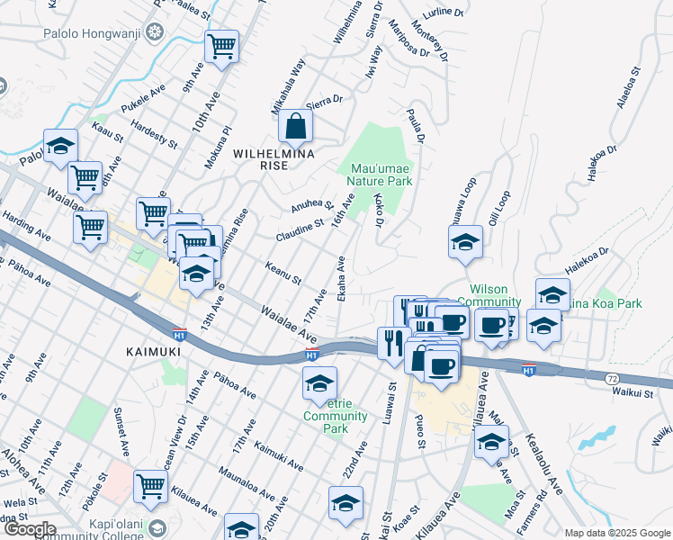 map of restaurants, bars, coffee shops, grocery stores, and more near in Honolulu