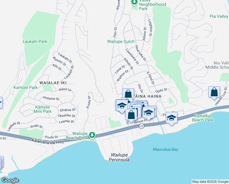 map of restaurants, bars, coffee shops, grocery stores, and more near 5175 Nohu Street in Honolulu
