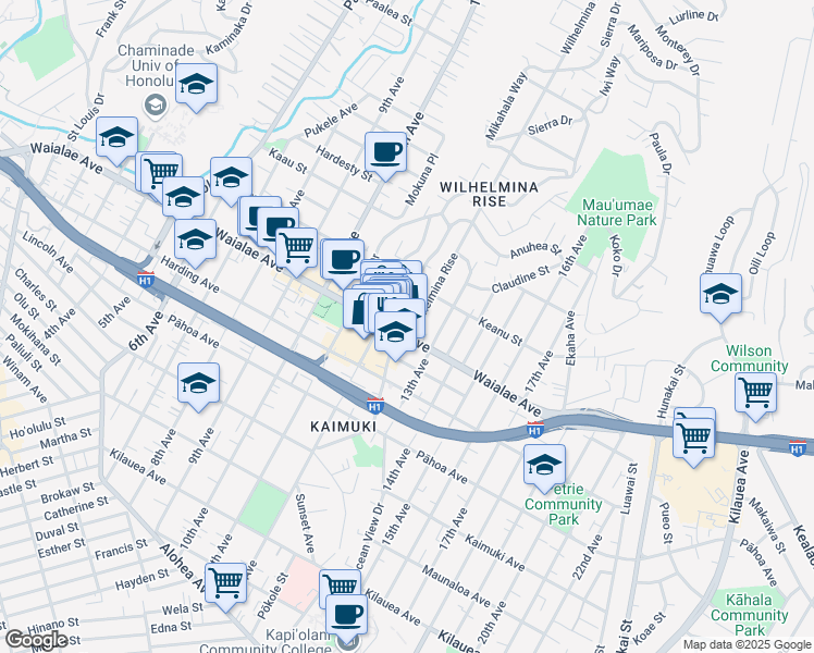 map of restaurants, bars, coffee shops, grocery stores, and more near 1152 Koko Head Avenue in Honolulu