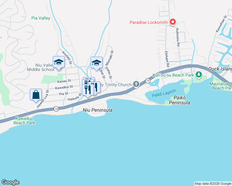map of restaurants, bars, coffee shops, grocery stores, and more near 5811 Kalanianaʻole Highway in Honolulu