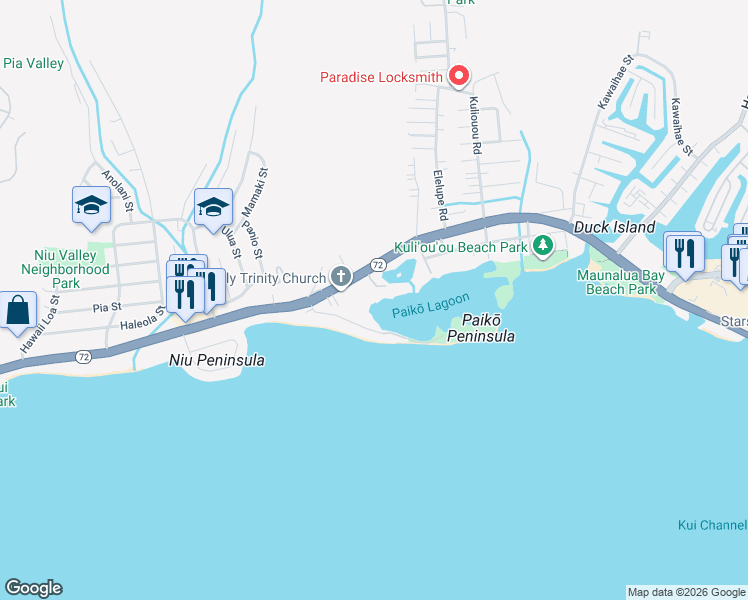 map of restaurants, bars, coffee shops, grocery stores, and more near 5943 Kalanianaʻole Highway in Honolulu