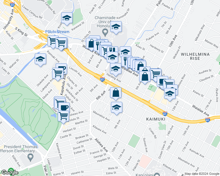 map of restaurants, bars, coffee shops, grocery stores, and more near in Honolulu