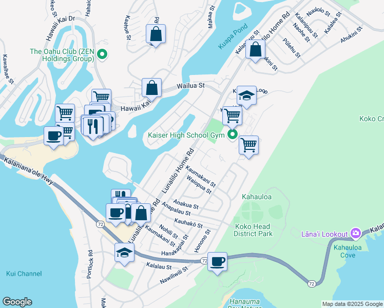 map of restaurants, bars, coffee shops, grocery stores, and more near 434 Kaleimamahu Street in Honolulu
