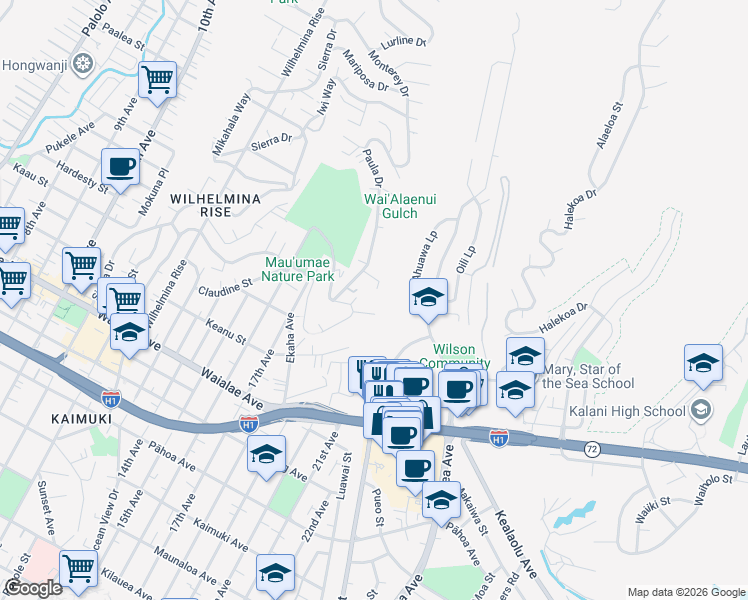 map of restaurants, bars, coffee shops, grocery stores, and more near 4118 Napali Place in Honolulu