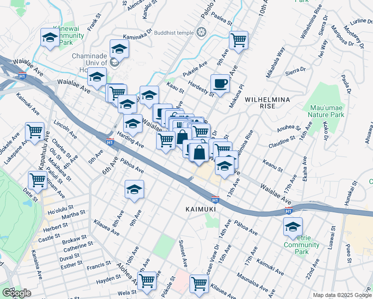 map of restaurants, bars, coffee shops, grocery stores, and more near in Honolulu
