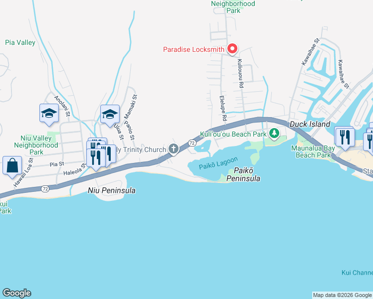map of restaurants, bars, coffee shops, grocery stores, and more near 5943 Kalanianaʻole Highway in Honolulu