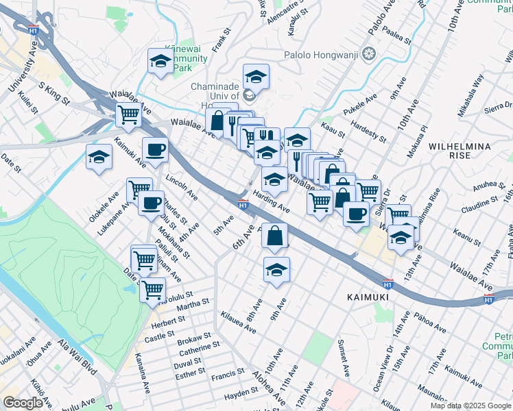 map of restaurants, bars, coffee shops, grocery stores, and more near in Honolulu