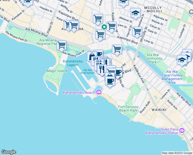 map of restaurants, bars, coffee shops, grocery stores, and more near 137 Holomoana Street in Honolulu