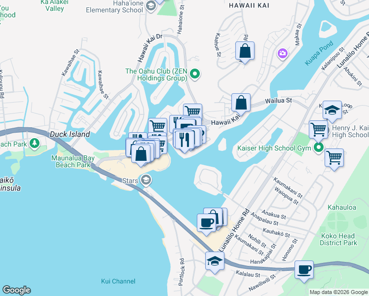 map of restaurants, bars, coffee shops, grocery stores, and more near 377 Keahole Street in Honolulu